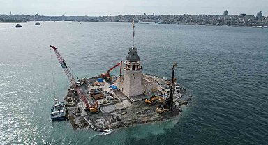 Kız Kulesi'nde sona yaklaşıldı, dron ile havadan görüntülendi