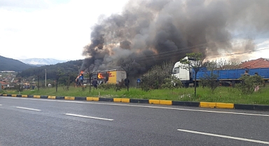  Muğla'da alevler tırı küle çevirdi