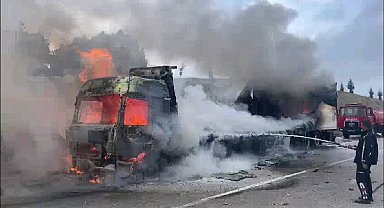 Seyir halindeki tır alev alev yandı