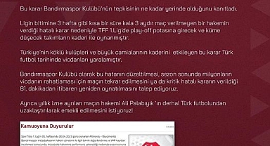 Bandırmaspor'dan Tff'ye: 