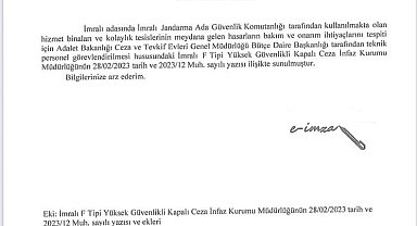 İmralı adasında yaşanan fırtına sebebiyle oluşan hasarın onarılması üzerine ekip görevlendirilmesi talep edildi