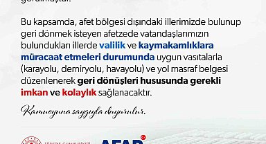 Kendi illerine dönmek isteyen depremzedelerin yol masrafı karşılanacak