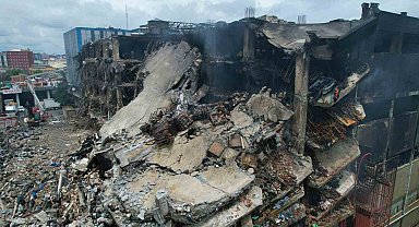 Başakşehir'deki iş hanın son durumu havadan görüntülendi