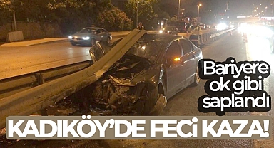 Kontrolden çıkan otomobil bariyere ok gibi saplandı