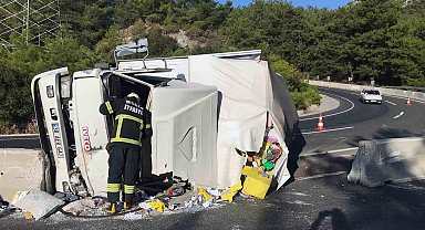 Gıda taşıyan kamyon kaza yaptı, 2 yaralı