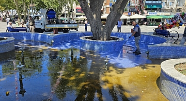 Bandırma Cumhuriyet Meydanı Süs Havuzunda Temizlik ve Bakım Çalışmaları Devam Ediyor