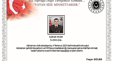 Ak Parti Balıkesir Milletvekili Mustafa Canbey'den Şehit İstihkâm Uzman Çavuş Cebrail Acar İçin Başsağlığı Mesajı