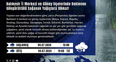 Balıkesir için Meteorolojik Uyarı: Gökgürültülü Sağanak Yağış Bekleniyor
