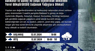 Balıkesir Valiliği'nden Meteorolojik Uyarı: Güney ve Doğu İlçelerde Kuvvetli Yağış Bekleniyor