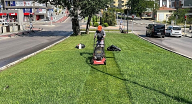 Bandırma Belediyesi Atatürk Bulvarı'nda Çim Biçme Çalışmalarını Sürdürüyor