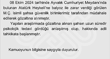 Ayvalık'ta Atatürk Heykeline Saldırı: M.Ç. Gözaltına Alındı