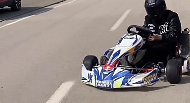 Go kart sürücüsü pisti şaşırdı, trafiğe çıkıp drift attı