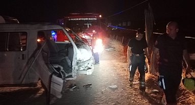 Burhaniye’de Kamyonet Elektrik Direğine Çarptı