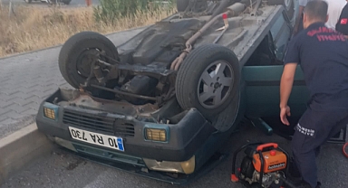 Gömeç E87 Karayolunda Takla Atan Araçta Yaralanan Sürücü İtfaiye Tarafından Kurtarıldı