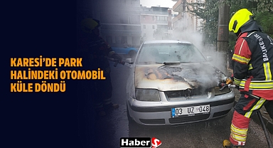 Karesi’de Park Halindeki Otomobil Küle Döndü