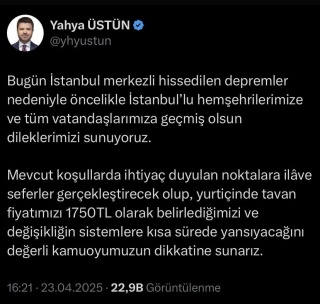İstanbul Depreminde Ek Seferler ve Bilet Fiyatları Düzenlemesi