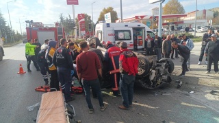Sungurlu'da Devrilen Otomobil Kazası