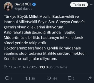 Vali Davut Gül, Sırrı Süreyya Önder'e Geçmiş Olsun Dileklerinde Bulundu